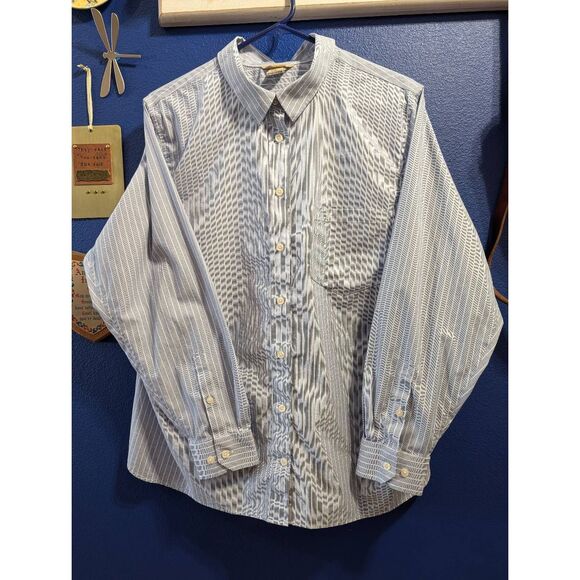 Duluth Trading Wrinklefighter Button-Down Shirt Women's 1X Blue White Pinstripe - Picture 2 of 16
